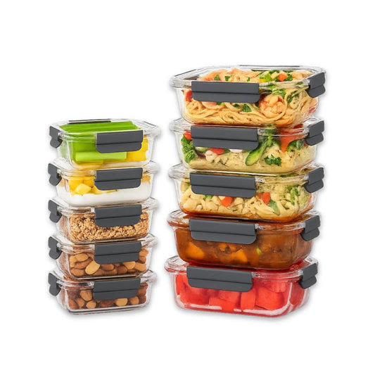 Glass Meal Prep Containers Set of 10 | BPA-Free & Leak-Proof | Microwave, Oven, Freezer & Dishwasher Safe