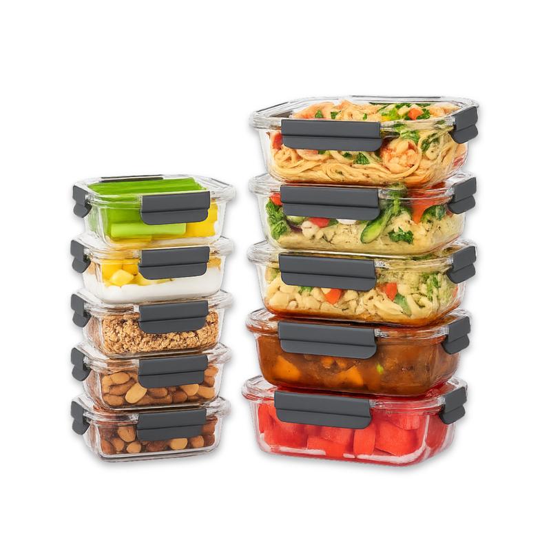 Glass Meal Prep Containers Set of 10 | BPA-Free & Leak-Proof | Microwave, Oven, Freezer & Dishwasher Safe