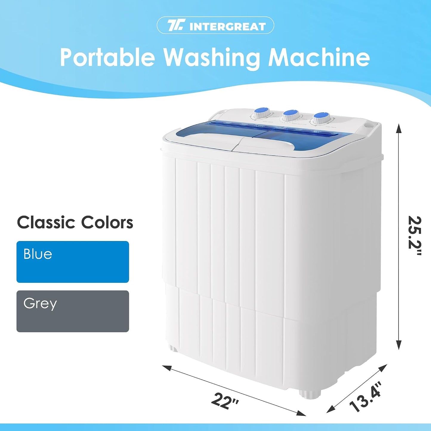 Portable Washing Machine, 18lbs Twin Tub portable Washer with Spin Cycle and Dryer, Semi-automatic Washer Machine Combo for Dorms, Apartments, Grey