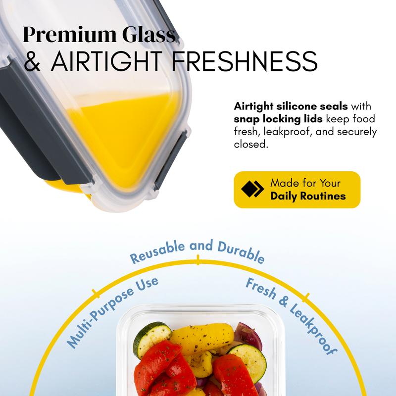 Glass Meal Prep Containers Set of 10 | BPA-Free & Leak-Proof | Microwave, Oven, Freezer & Dishwasher Safe