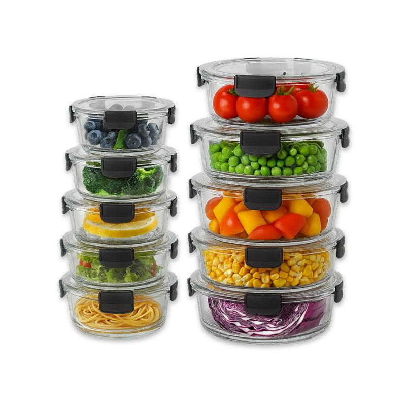 Glass Meal Prep Containers Set of 10 | BPA-Free & Leak-Proof | Microwave, Oven, Freezer & Dishwasher Safe