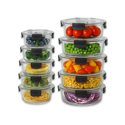 Glass Meal Prep Containers Set of 10 | BPA-Free & Leak-Proof | Microwave, Oven, Freezer & Dishwasher Safe