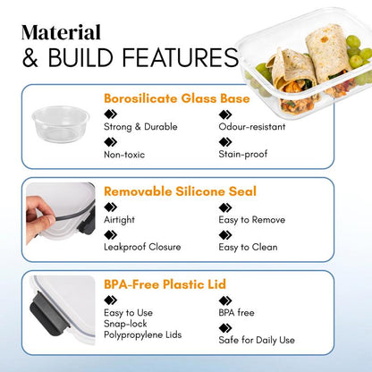 Glass Meal Prep Containers Set of 10 | BPA-Free & Leak-Proof | Microwave, Oven, Freezer & Dishwasher Safe