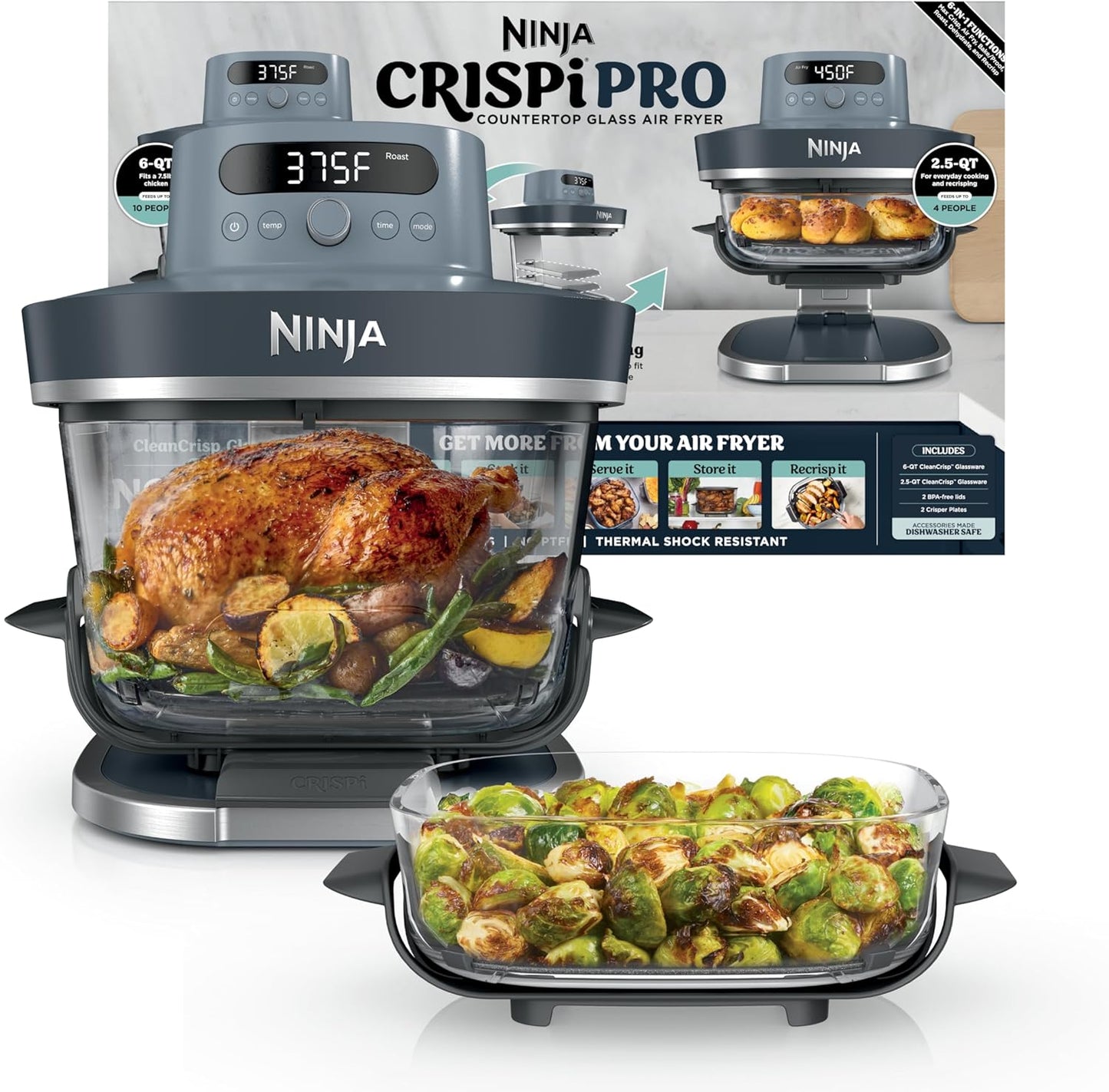 Ninja Crispi Pro 6-in-1 Glass Air Fryer in Ash Gray