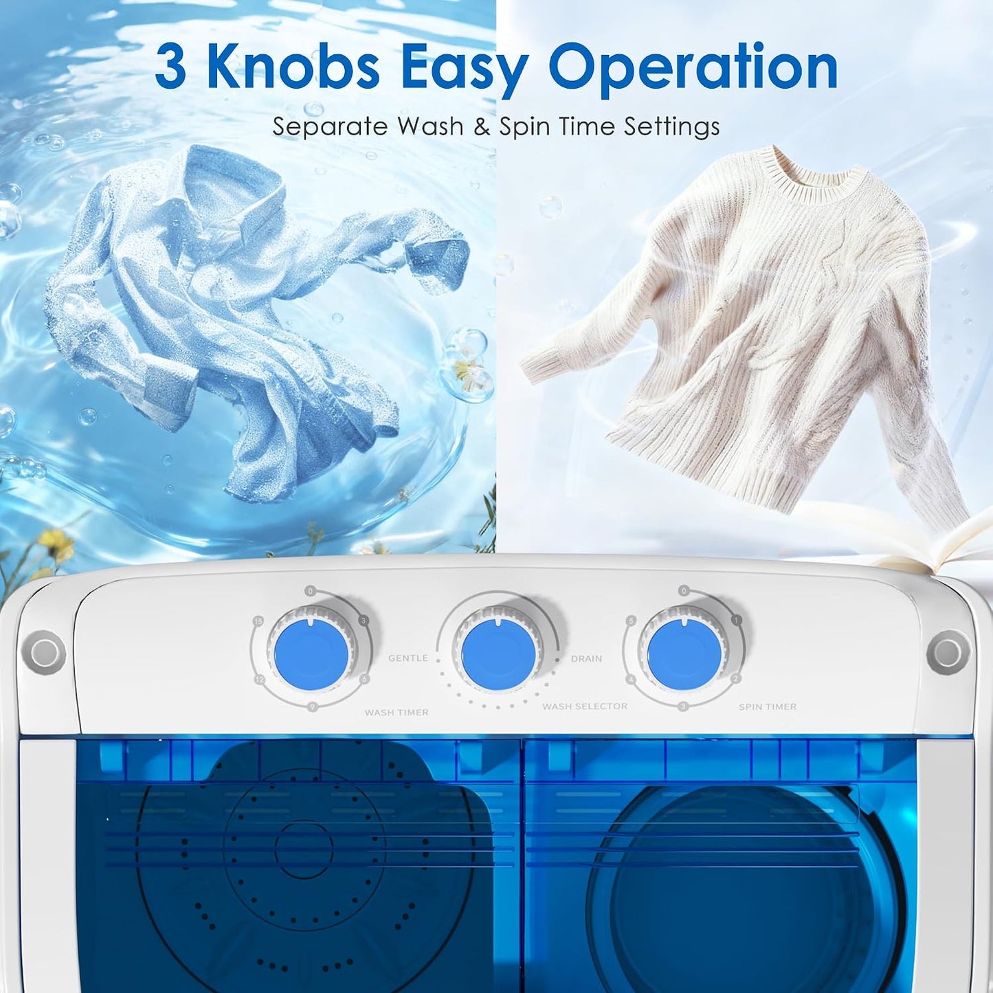 Portable Washing Machine, 18lbs Twin Tub portable Washer with Spin Cycle and Dryer, Semi-automatic Washer Machine Combo for Dorms, Apartments, Grey