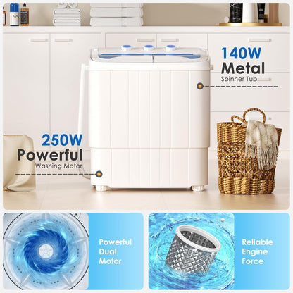 Portable Washing Machine, 18lbs Twin Tub portable Washer with Spin Cycle and Dryer, Semi-automatic Washer Machine Combo for Dorms, Apartments, Grey