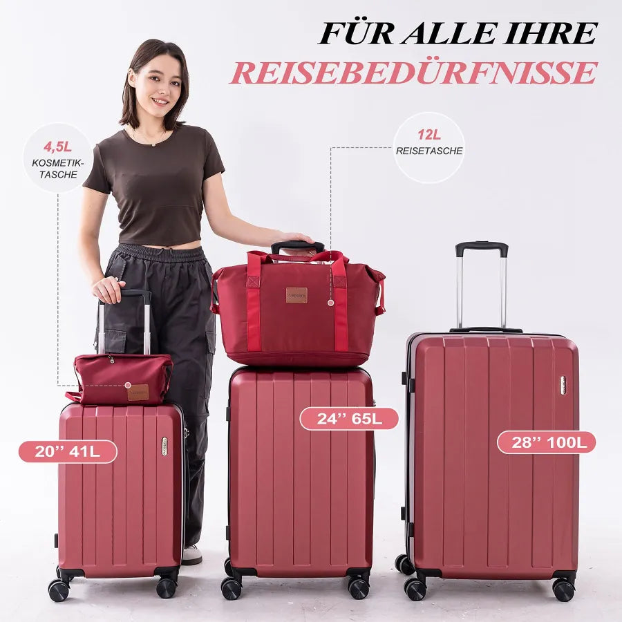 Koffer-Set (20", 24", 28") Trolley-Set 5-teilig Reiseset Rollenkoffer