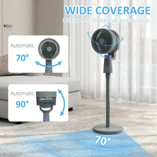VPSUG™10" Pedestal Fan, 70°+90° Oscillating Air Circulation Fan with 3 Speeds